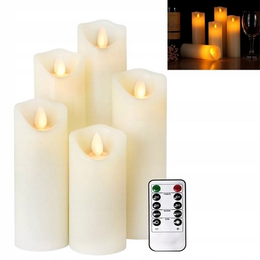 LED Sviece s Efektom Plameňa a Diaľkovým Ovládaním, Biele, Sada 5 Ks